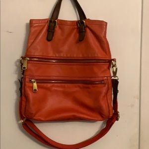 Fossil Coral/Red leather, fold-over, crossbody bag